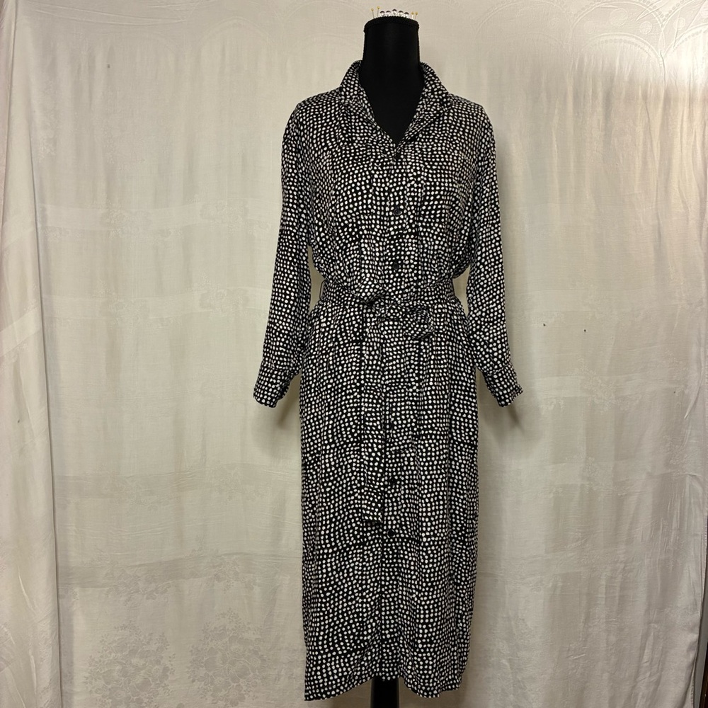 Emerson Fry XS Painterly Dot Long-sleeve Shirt Dress w/optional Belt